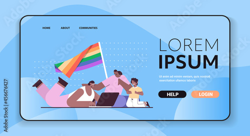 african american female parents with little child lesbian family transgender love LGBT community concept full length horizontal copy space vector illustration