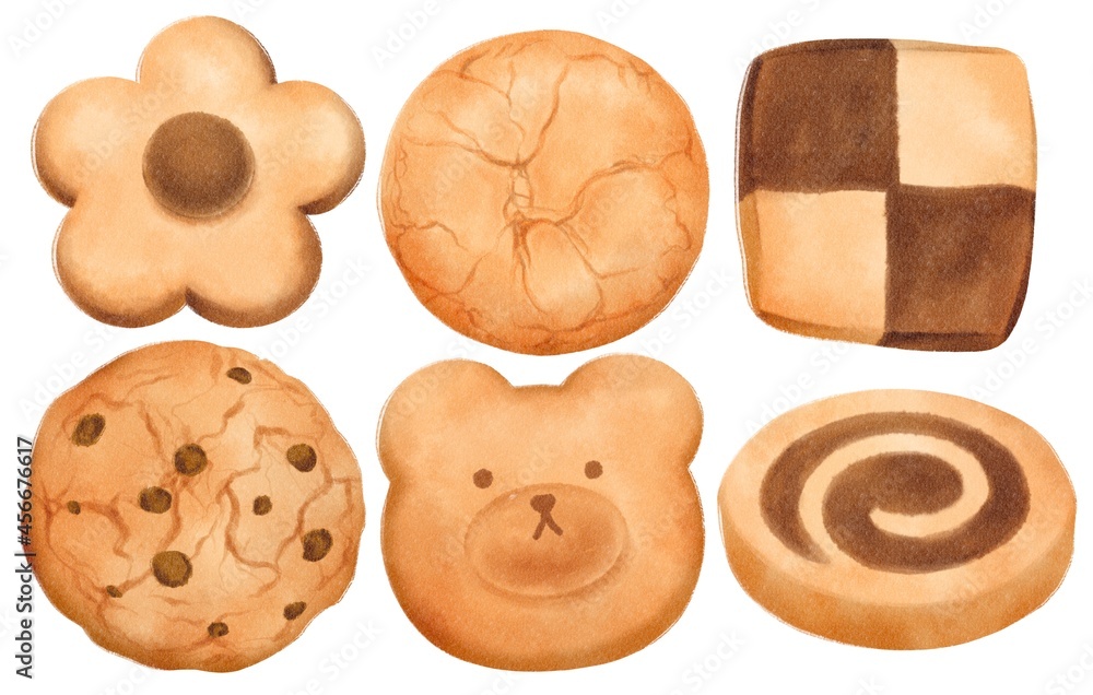 Cookies watercolor hand painted elements set Cookies watercolor hand painted elements set