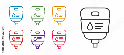 Set line IV bag icon isolated on white background. Blood bag. Donate blood concept. The concept of treatment and therapy, chemotherapy. Set icons colorful. Vector