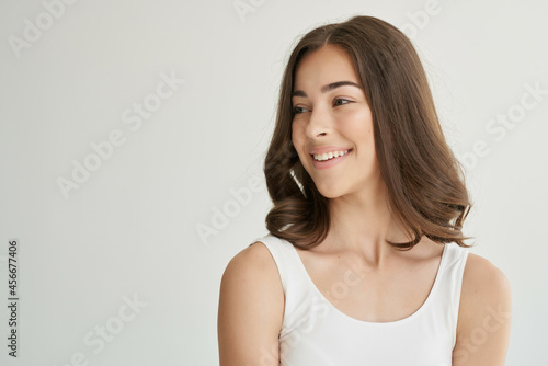 beautiful woman smile emotions clear skin isolated background
