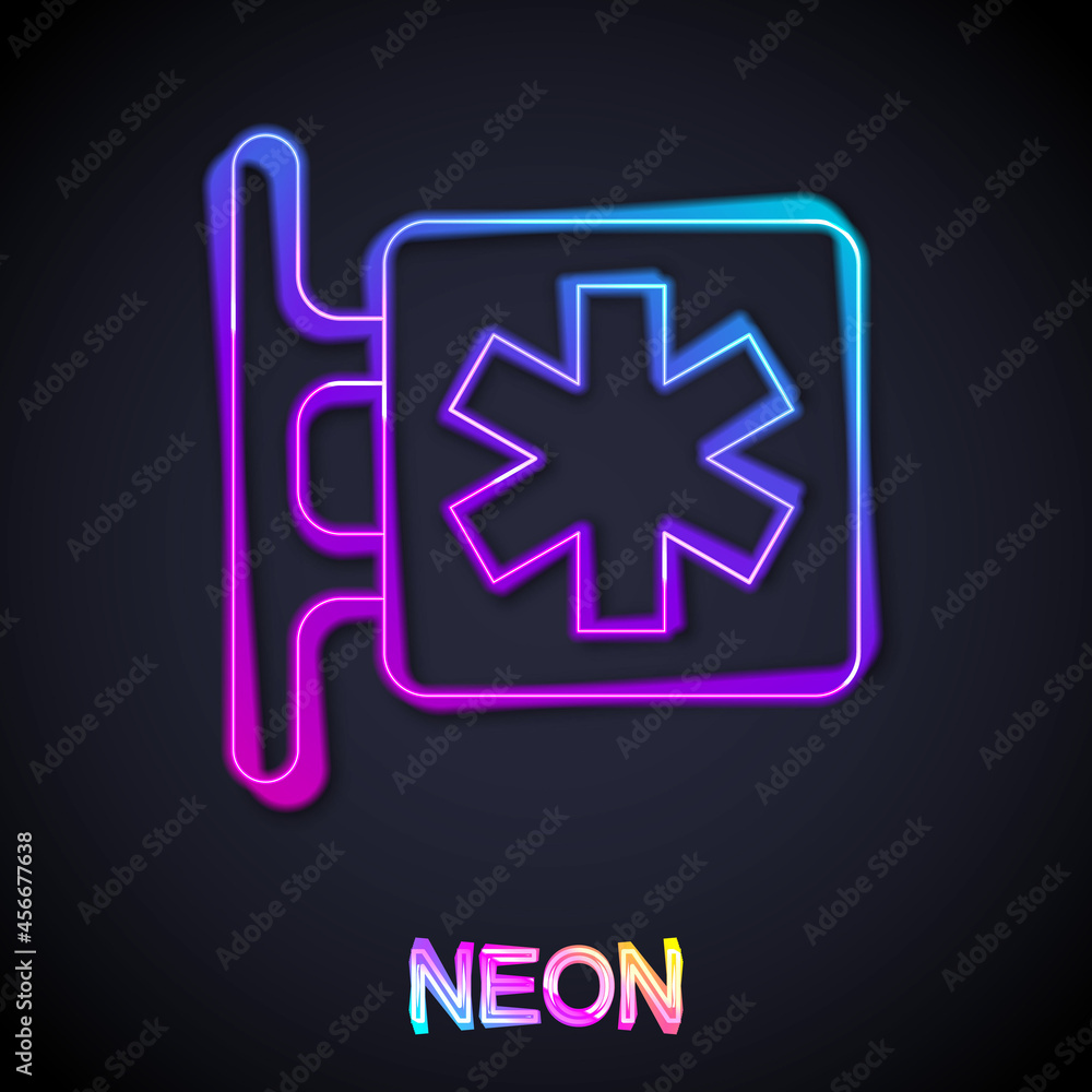 Glowing neon line Medical symbol of the Emergency - Star of Life icon isolated on black background. Vector Glowing neon line Medical symbol of the Emergency - Star of Life icon isolated on black background. Vector