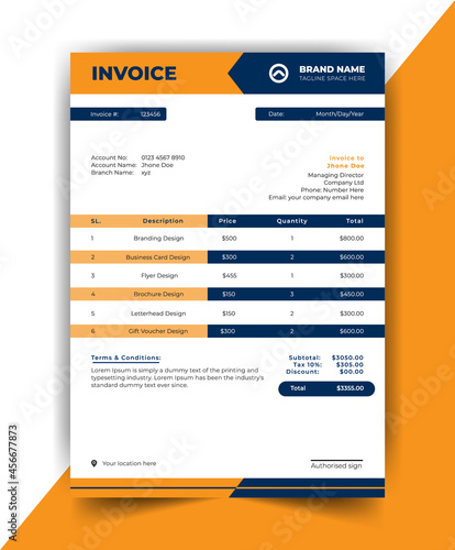 Invoice minimal design Template | Invoice template  
design for business | Bill form business invoice Design