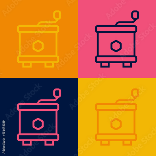 Pop art line Honey extractor icon isolated on color background. Mechanical device for honey extraction from honeycombs. Vector