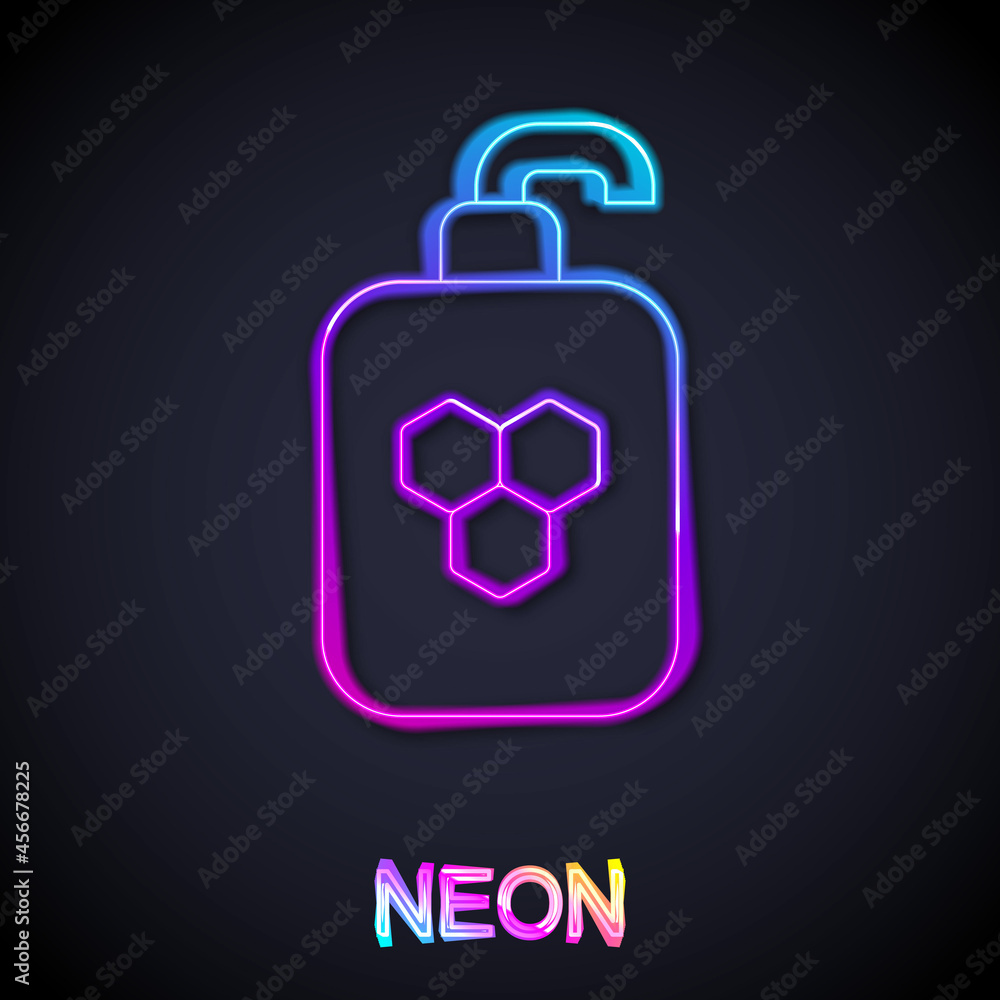Glowing neon line Cosmetic tube with honey icon isolated on black background. Natural skin care. Vector Glowing neon line Cosmetic tube with honey icon isolated on black background. Natural skin care. Vector