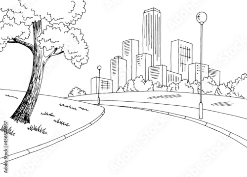 Street road graphic black white city landscape sketch illustration vector 