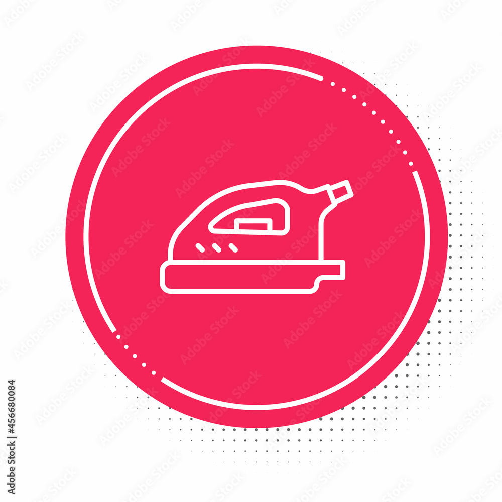 White line Electric iron icon isolated on white background. Steam iron. Red circle button. Vector White line Electric iron icon isolated on white background. Steam iron. Red circle button. Vector