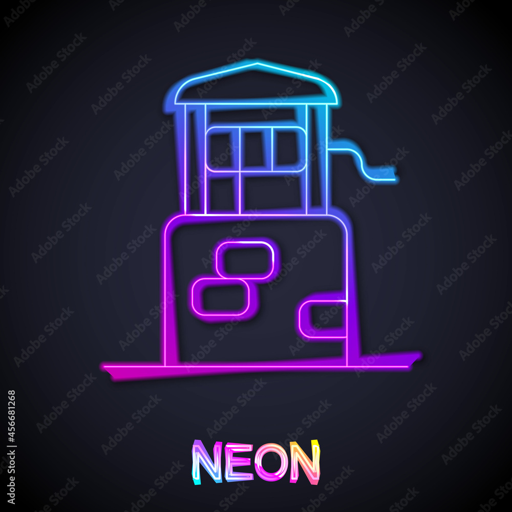 Glowing neon line Well icon isolated on black background. Vector Glowing neon line Well icon isolated on black background. Vector