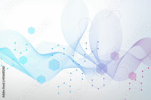 Hexagonal abstract background. Big Data Visualization. Global network connection. Medical, technology, science background. Vector illustration.