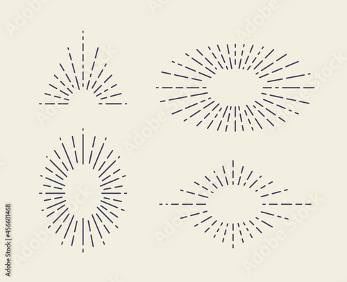 Set of Vintage Sunbursts in Different Shapes. Trendy Hand Drawn Retro Bursting Rays Design Elements. Hipster Vector illustration