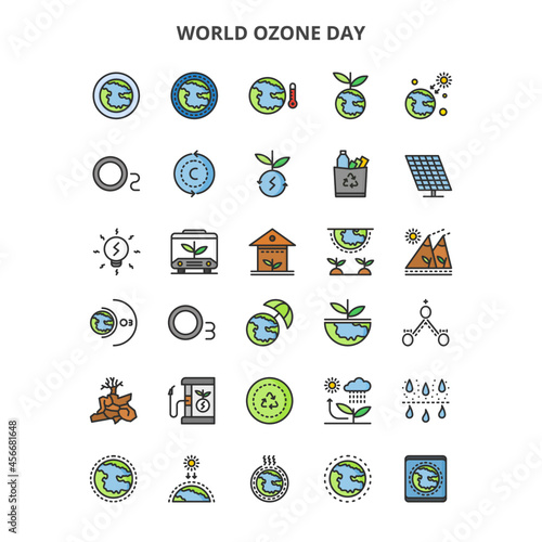 World ozone day outline color icon