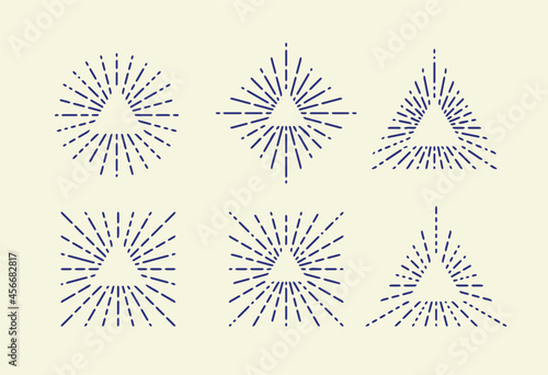 Set of Vintage Sunbursts in Different Shapes. Trendy Hand Drawn Retro Bursting Rays Design Elements. Hipster Vector illustration