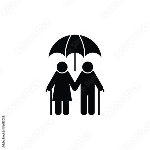 Family Icon. symbol old couple under the umbrella. protect your  parents icon