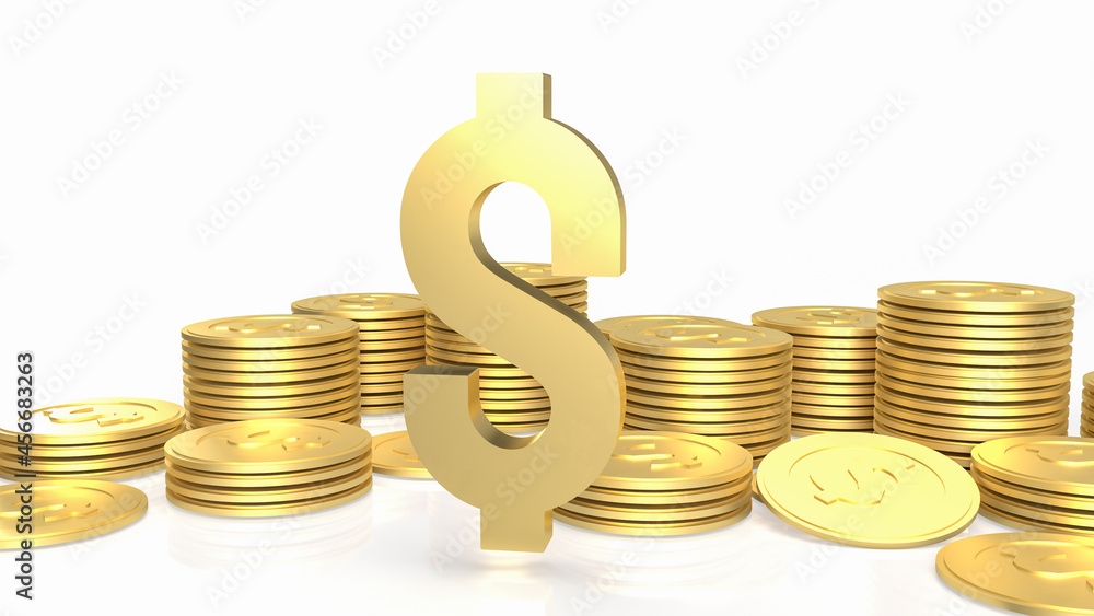 gold gold dollar symbol and coins on white background 3d rendering gold gold dollar symbol and coins on white background 3d rendering