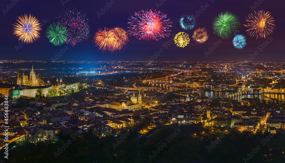 Fototapeta premium Fireworks in Prague - Czech Republic