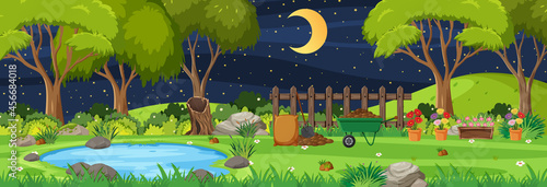 Garden at night time horizontal scene