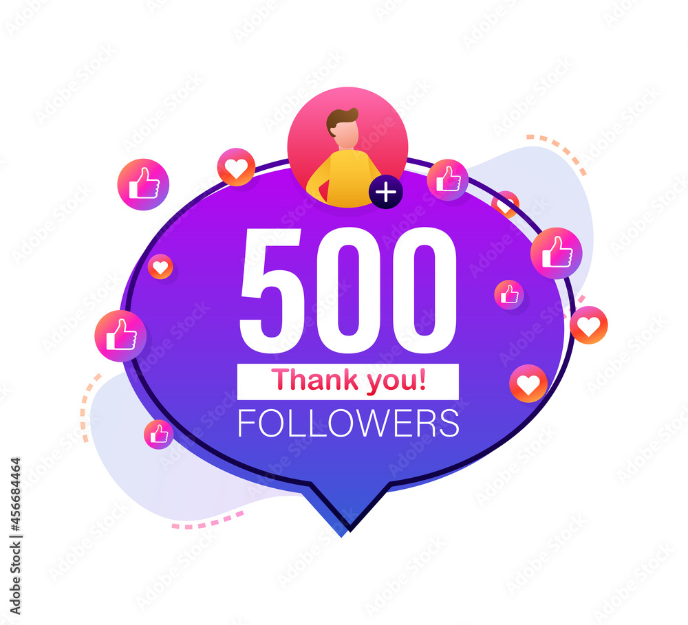 Thank you 500000 followers numbers. Flat style banner. Congratulating multicolored thanks image for net friends likes. Vector illustration.