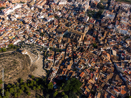 Aerial view of sagunto with the church of santa maría and the hermitage of calvario