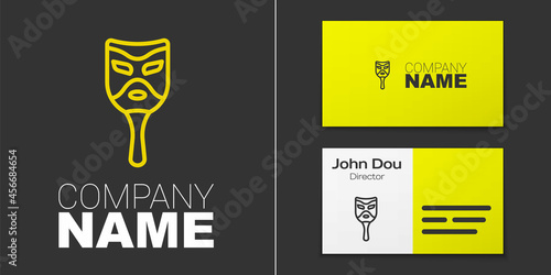 Logotype line Carnival mask icon isolated on grey background. Masquerade party mask. Logo design template element. Vector