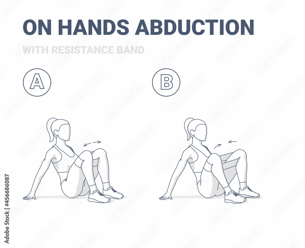 Woman Doing on Hands Hips Abductions Home Workout Exercise with Resistance Band illustration.