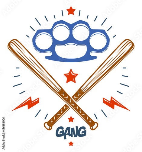 Baseball bats crossed vector criminal gang logo or sign, gangster style theme.