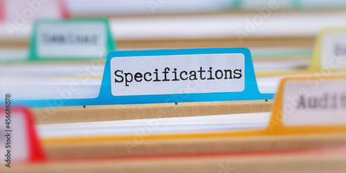 File folders with a tab labeled Specifications photo