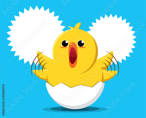 cute chick with speech bubbles vector. Yellow chubby chick is shouting.