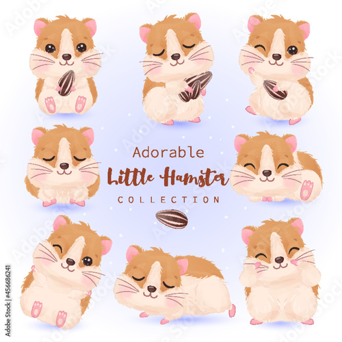 Cute little hamster collection in watercolor illustration for decoration