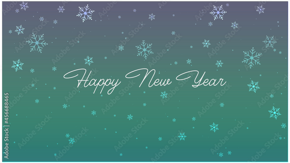 Happy new year script text on background with snows vector stock illustration