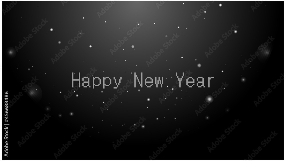 Obraz premium Happy new year text on dark gray background with circle dots vector stock illustration
