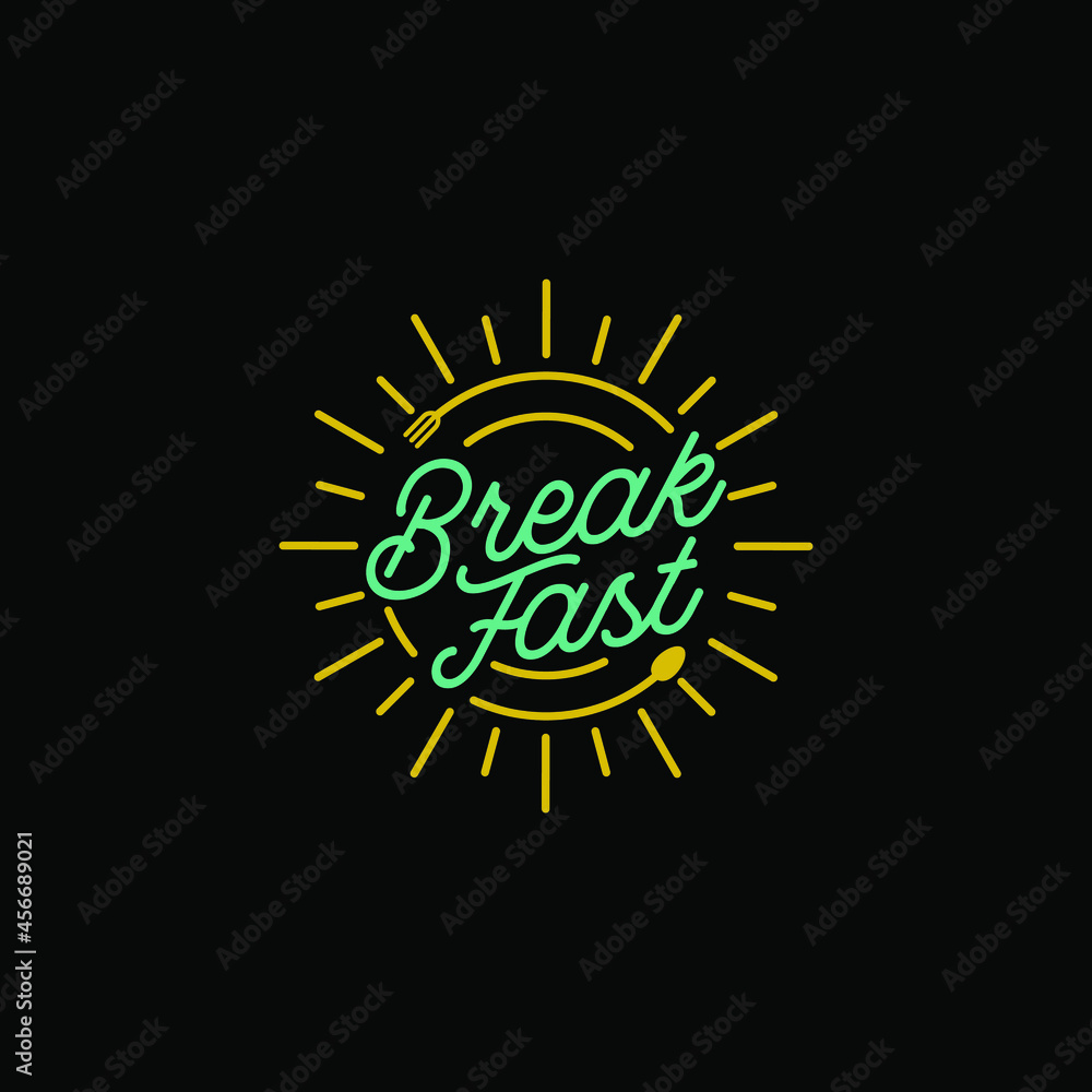 Fototapeta premium Vintage breakfast restaurant with sunrise spoon fork hipster typography logo design