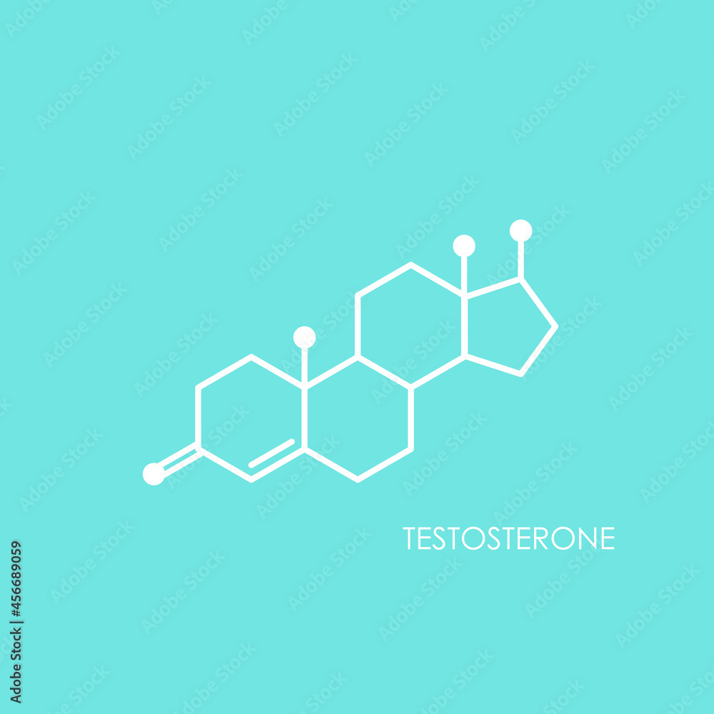 Fototapeta premium Testosterone molecula structure. line icon isolated on blue background.