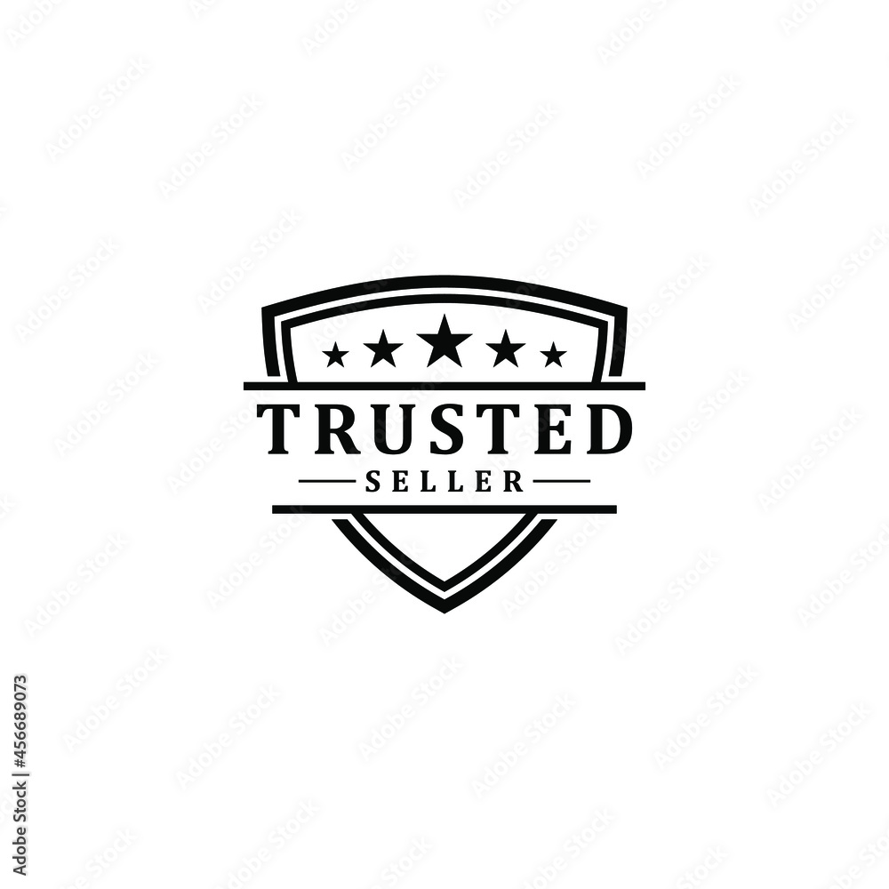 Trusted seller rating stars with shield stamp icon logo design Trusted seller rating stars with shield stamp icon logo design
