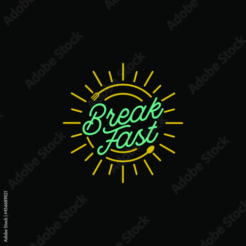 Vintage breakfast restaurant with sunrise spoon fork hipster typography logo design