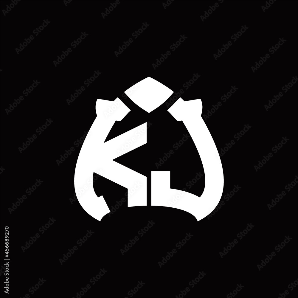 KJ Logo monogram with spade shape design template KJ Logo monogram with spade shape design template