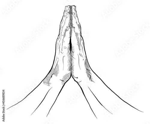 Namaste. Indian mudra. Spirituality. India. Yoga. Vector hand drawn poster, template, print. Christian Praying.