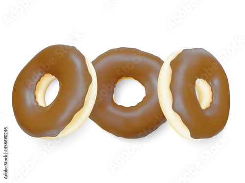 Brown donut isolated on light background. Colorful chocolate donuts. Various glazed doughnuts. Vector illustration