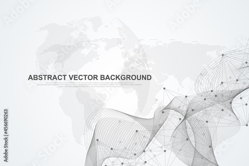 Global network connection concept. Big data visualization. Social network communication in the global computer networks. Internet technology. Business. Science. Vector illustration