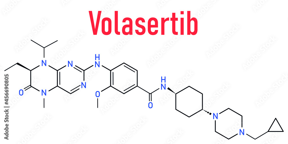 Volasertib cancer drug molecule (PLK1 inhibitor). Skeletal formula.