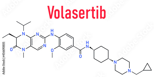 Volasertib cancer drug molecule (PLK1 inhibitor). Skeletal formula.