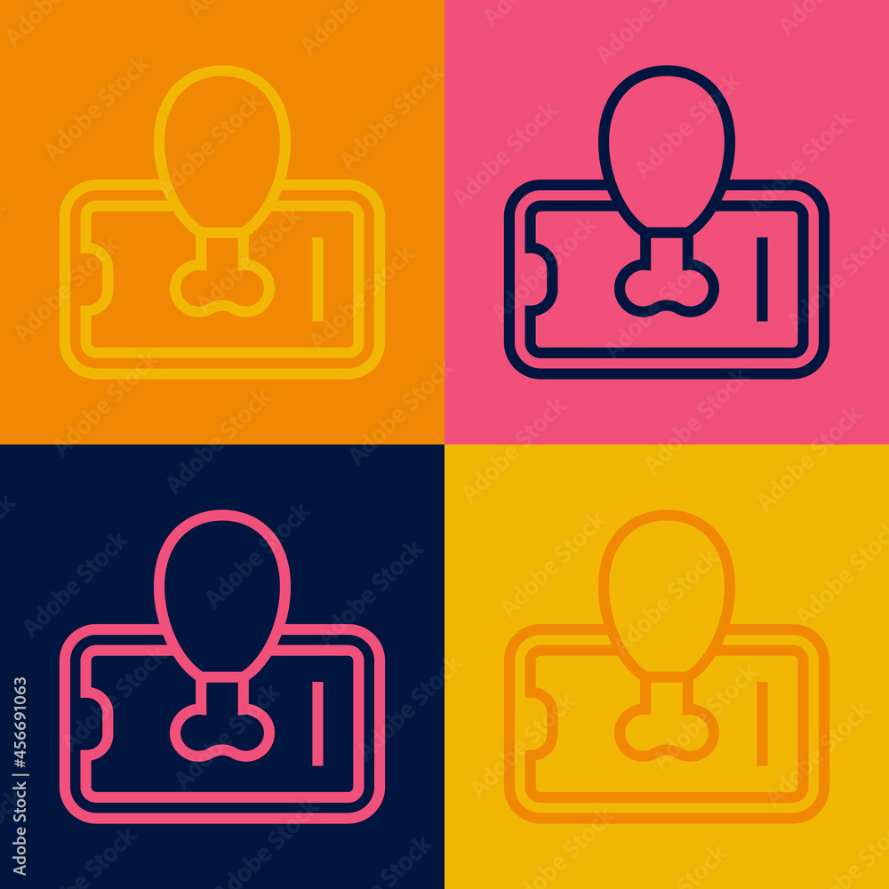 Pop art line Food ordering on mobile icon isolated on color background. Order by mobile phone. Restaurant food delivery concept. Vector Pop art line Food ordering on mobile icon isolated on color background. Order by mobile phone. Restaurant food delivery concept. Vector