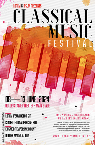 Classical music festival poster template with grungy background