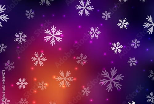 Dark Pink, Yellow vector background with beautiful snowflakes, stars.