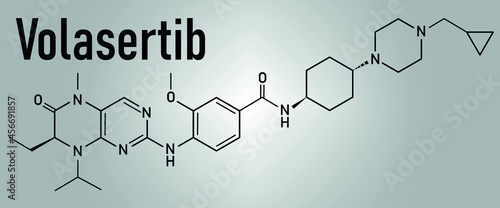 Volasertib cancer drug molecule (PLK1 inhibitor). Skeletal formula.