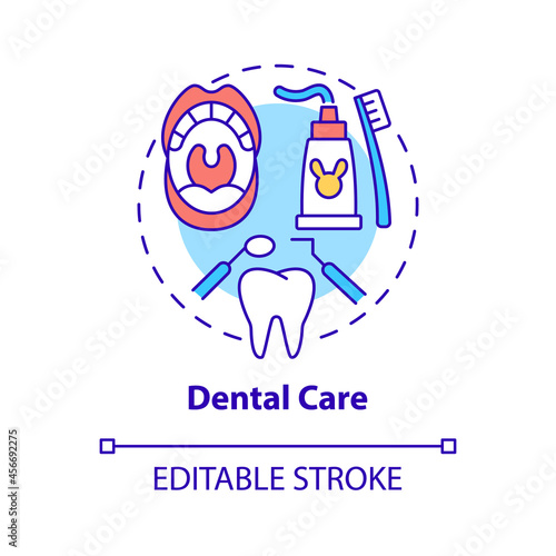 Dental care concept icon. Oral health habits abstract idea thin line illustration. Regular dentist chekups. Morning teeth care routine. Vector isolated outline color drawing. Editable stroke
