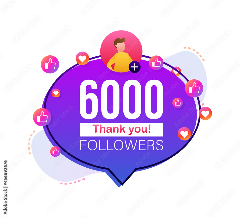 Thank you 6000 followers numbers. Flat style banner. Congratulating multicolored thanks image for net friends likes. Vector illustration. Thank you 6000 followers numbers. Flat style banner. Congratulating multicolored thanks image for net friends likes. Vector illustration.