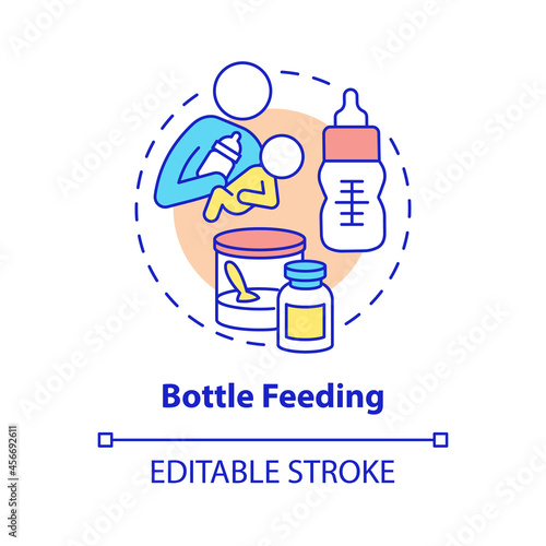 Bottle feeding concept icon. Feed baby with formula abstract idea thin line illustration. Feeding position. Bond between mother and newborn. Vector isolated outline color drawing. Editable stroke