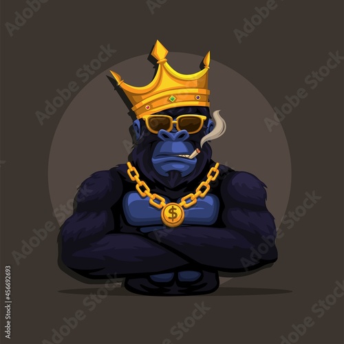 Gorilla king kong monkey wear crown and smoking mascot symbol cartoon illustration vector © Simply Amazing