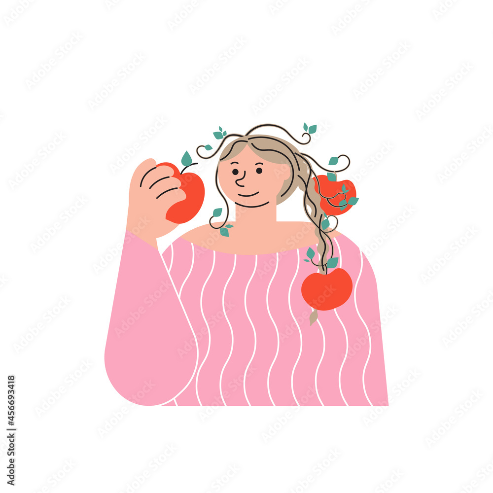 Smart woman harvests self-improvement apples on her head. Smart woman harvests self-improvement apples on her head.