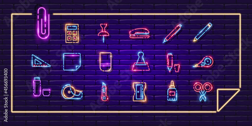 Office neon signs set.
