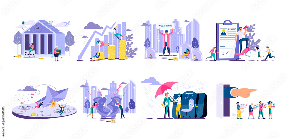 Set of Concept of survive company and business. Set of Concept of survive company and business.
